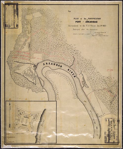 File:(Map and inset ground) Plan of the Fortification (Fort Hindman) at Post, Arkansas, Surrendered to the U.S. Forces... - NARA - 305724.jpg