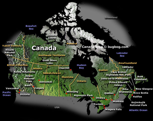 Canada Map Courtesy of bugbog.com